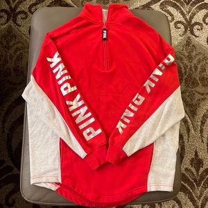 VS PINK oversized bright red quarter zip pullover with pockets!